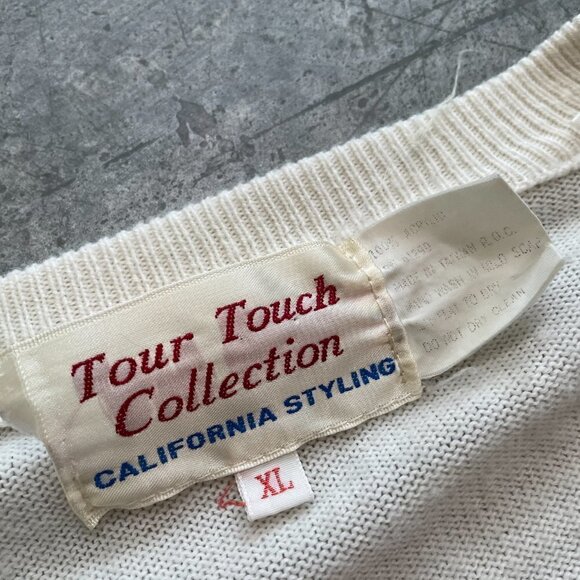 Vintage KTIP Radio Station Vneck Sweater White Tour Touch Collection Womens XL - Picture 7 of 12